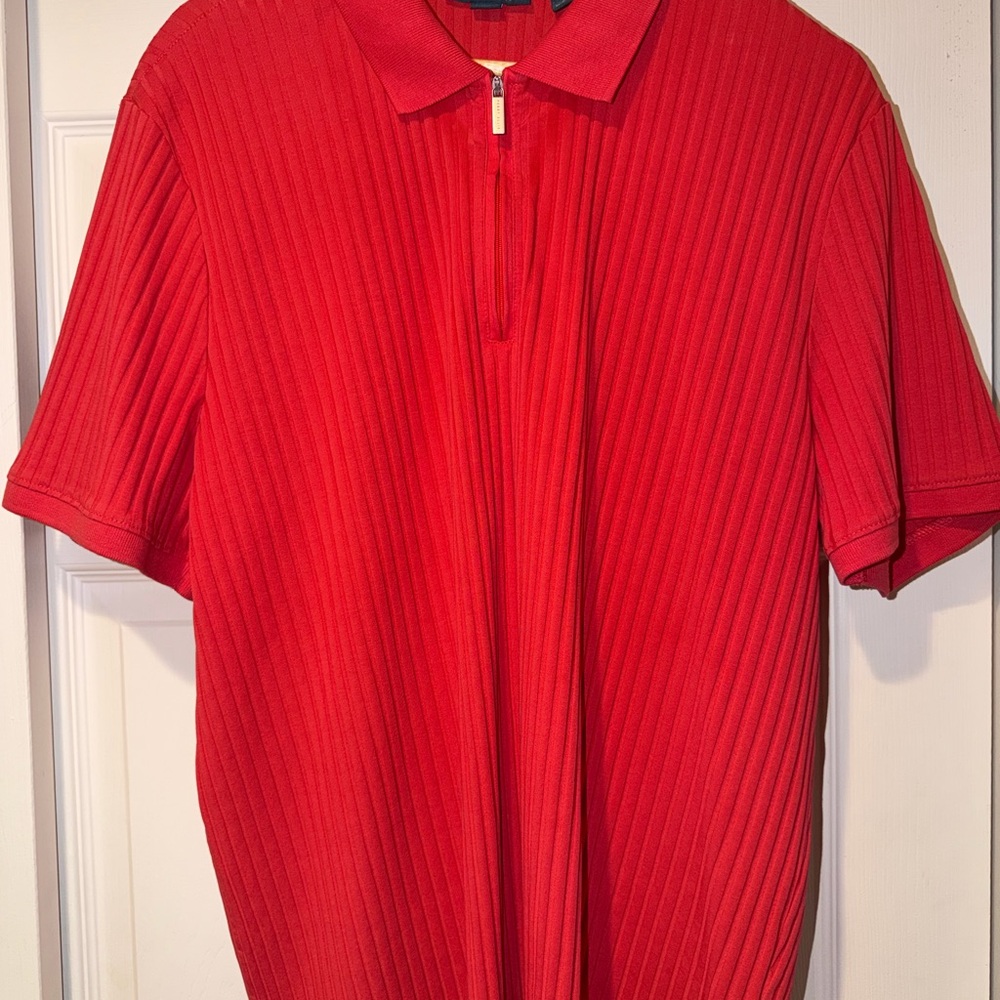 Perry Ellis Vibrant ORANGE-RED like the crayon.Stretch Polo 1/4 zip.NOT Red.